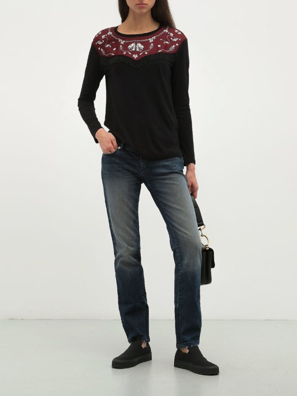 SANDRO Oriana printed fringed Yoke Tee - Picture 2 of 9